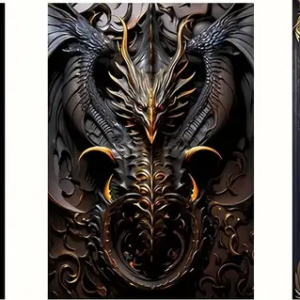 Pósters Fantasía Dragón Negro Dorado