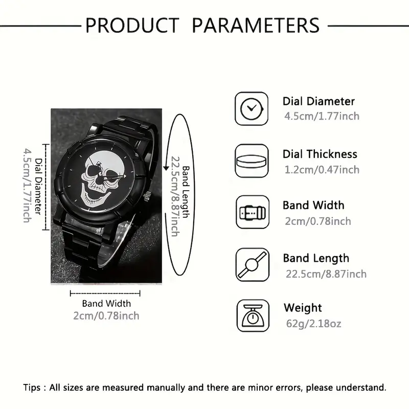 Reloj analógico negro calavera - Image 3