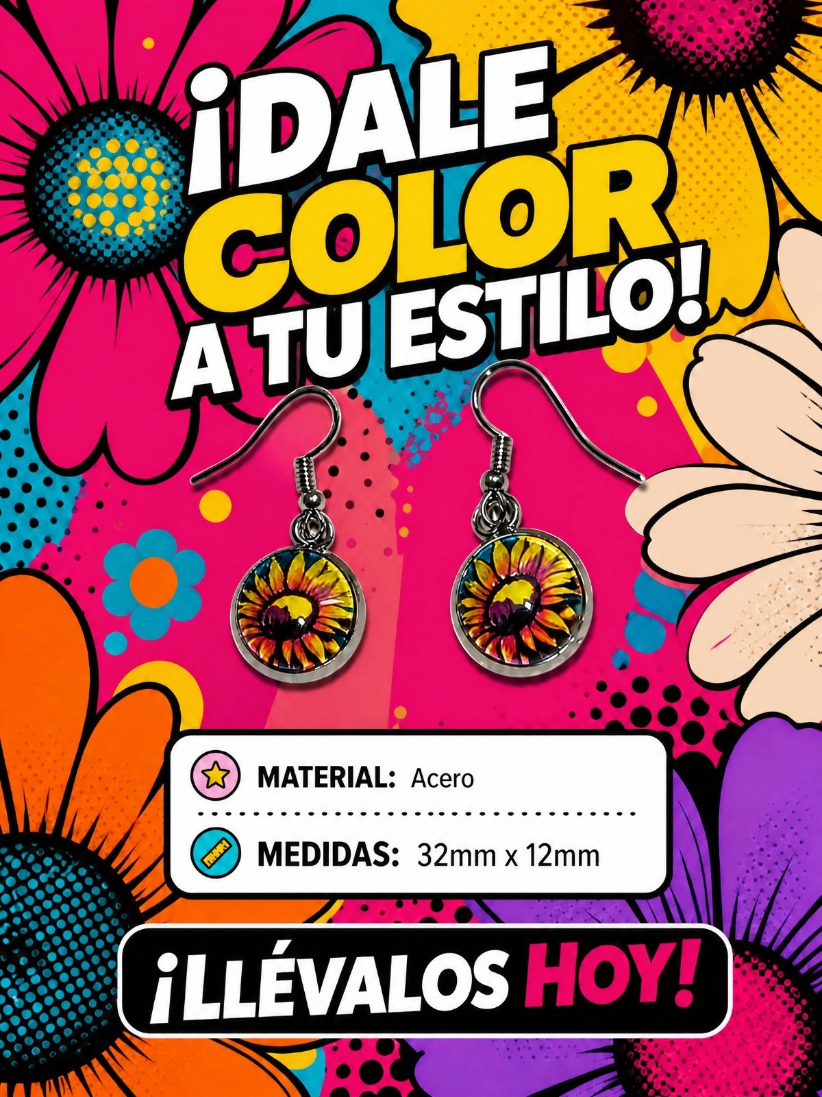 Aretes Girasol Pop Art - Image 2